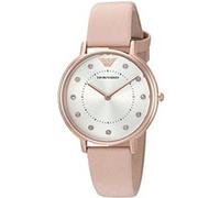 Emporio Armani Montre pour femme, mouvement à deux aiguilles, boîtier en acier inoxydable or rose de 32 mm avec bracelet en cuir, AR2510