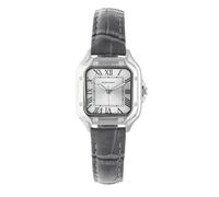 Radiant - Montre analogique à quartz pour femme, boîtier carré de 35 mm argenté, cadran gris, bracelet en cuir gris avec boucle, pile incluse, étanche 3 ATM