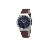 Swatch Skin Femme 38mm Bracelet Cuir Marron Quartz Cadran Bleu Montre SYXS106C