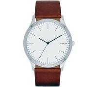 Skagen Montre pour homme Jorn, mouvement à trois aiguilles, boîtier en acier inoxydable argenté de 41 mm avec bracelet en cuir, SKW6331