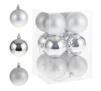 RELONGGI Boules de Noël de 6 cm, argentées, 12 unités, en plastique, sans éclats, en 3 styles et en jolies couleurs (Siber, 6 cm)