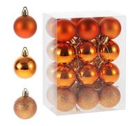 RELONGGI Lot de 24 boules de Noël rouges - 4 cm - En plastique - Incassables - 3 styles et dans de superbes couleurs (orange, 4 cm)