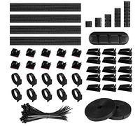 Relota 156 pcs kit de Gestion Câbles, 5 Clips Câble Adhésifs 4 Câble Gaine | 35 Clips Câbles 100 Serre Câbles 2 rouleaux Ruban Auto-adhésif 10 Attaches Câble, pour Cable Management
