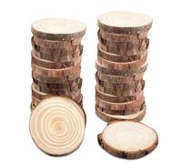 Relota 18 pcs Rondin de Bois Deco 7-10cm de Diametre sans Trou, Dessous de Verre Naturel Bois Rond, Disque Rondelles en Bois, Tranches de Planche Bois Brut pour Pyrograveur Mariage Noël Decoration