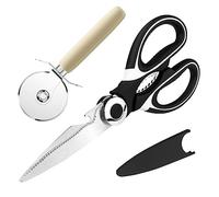 Relota 2 pièces Ciseaux Cuisine, Ciseaux de Cuisine Set avec Roulette Pizza et Ciseau Cuisine, Pizza Cutter et Ciseaux Set en Acier Inoxydable pour Poulet, Poisson, Volaille, Pizzas, Gâteaux