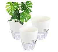 Relota 3 pièces Pots de Fleurs Blanc 15.3cm Largeur, Automatique avec Système D'arrosage Automatique, D'Arrosage Automatique Transparent avec Système de Mèche aux Balcon, Intérieurs