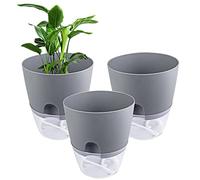 Relota 3 pièces Pots de Fleurs Gris 15.3cm Largeur, Automatique avec Système D'arrosage Automatique, D'Arrosage Automatique Transparent avec Système de Mèche aux Balcon, Intérieurs