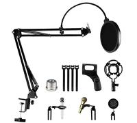 Relota Bras Micro Réglable, Support de Microphone Noir avec Filtre Anti-Pop, Pince à Micro, 5 Attaches de Câble, Anti-choc, Perche Micro Suspension pour Studio, Diffusion, Enregistrement, Gaming