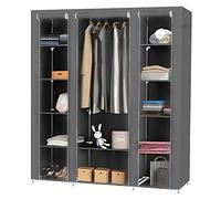 RELOVE Armoire de Rangement en Tissu Textile Pliable avec Tringle à vêtements,Porte-Manteau,Garde-Robe Organisateur de Stockage de vêtements Armoire Toile,172 * 134 * 43cm-Gris