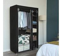 RELOVE Armoire de Rangement Pliable en Tissu Non Tissé, Amovible avec Fermeture Éclair, Étagère et Barre (Noir, 172 x 105 x 43 cm)
