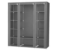 RELOVE Armoire en tissu pliable - Rangement de vêtements en tissu portable avec fermeture éclair et barre d'armoire pour accrocher - Closet étagère extérieure (gris, 172 x 134 x 43 cm)