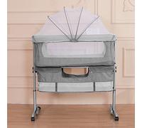 RELOVE Berceau Cododo avec Matelas et Moustiquaire 2 in 1 Lit Bébé Cododo pour Les Bébés de 1 à 36 Mois Lit Bébé Pliable 2 en 1 Berceau bébé Mobile Lit d'Appoint (93*57*71-88cm (Gris foncé))