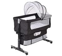 RELOVE Berceau Cododo avec Matelas et Moustiquaire 2 in 1 Lit Bébé Cododo pour Les Bébés de 1 à 36 Mois Lit Bébé Pliable 2 en 1 Berceau bébé Mobile Lit d'Appoint (92 * 58 * 70-90cm (Noir))