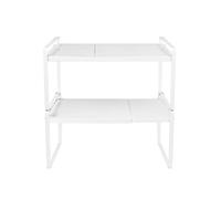 RELOVE Cuisine Métal Demi Etagere Étagère rétractable en Coin pour Placard économise l’espace pour Armoires de Comptoirs, Garde-manger, Aliments et Ustensiles, 36-60 * 21 * 36.5 cm (blanc)