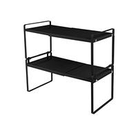RELOVE Cuisine Métal Demi Etagere Étagère rétractable en Coin pour Placard économise l’espace pour Armoires de Comptoirs, Garde-manger, Aliments et Ustensiles, 36-60 * 21 * 36.5cm (noir)
