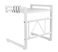 RELOVE Extensible Support Micro Onde en Métal, Hauteur Réglable, Étagère de Rangement pour Cuisine, Titulaire d'épice avec 3 Crochets, Charge maximale 25 kg (42cm (40-65cm) (42cm (40-65cm) blanc)