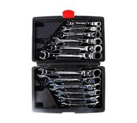 RELOVE Jeu de clés mixtes à cliquet | 8-19 mm | 12 pièces-clés à cliquet articulées I liquet à bout libre-Jeu de Clés Plates Mixtes-kit d’outillage + Sac de transport (12PC-Noir B)
