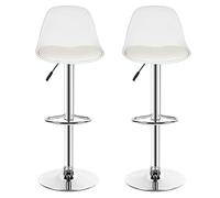 RELOVE Lot de 2 Tabourets de Bar avec Dossier et Repose-Pieds，Réglable en Hauteur et Rotative à 360°,Chaises de Bar Cuisine en Plastique，Robuste et Ultra Silencieux-Blanc-2pc