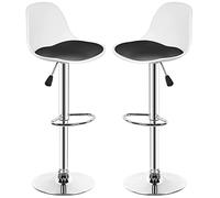 RELOVE Lot de 2 tabourets de Bar, Tabouret de Bar en Cuir synthétique réglable en Hauteur,tabourets de Bar Cuisine Design SIG,Réglable en Hauteur et Rotative à 360°-PU (Blanc + Noir)-2pc