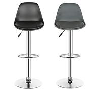 RELOVE Lot de 2 tabourets de Bar, Tabouret de Bar en Cuir synthétique réglable en Hauteur,tabourets de Bar Cuisine Design SIG,Réglable en Hauteur et Rotative à 360°-Noir-2pc
