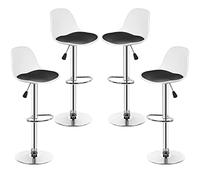 RELOVE Lot de 4 Tabourets de Bar avec Dossier et Repose-Pieds，Réglable en Hauteur et Rotative à 360°,Chaises de Bar Cuisine en Plastique，Robuste et Ultra Silencieux-PU (Blanc + Noir)-4pc