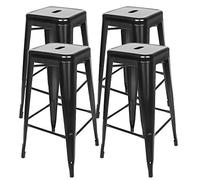 RELOVE Lot de 4 Tabourets de Bar en métal Noir Mat avec Petit Dossier, chaises de Bar ou Tabourets métal Hauteur 76cm Parfait pour Table de 100 cm et Plus