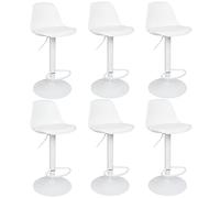 RELOVE Lot de 6 Tabourets de Bar avec Dossier et Repose-Pieds，Réglable en Hauteur et Rotative à 360°,Chaises de Bar Cuisine en Plastique，Robuste et Ultra Silencieux-6pc-B Blanc Pur