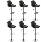 RELOVE Lot de 6 tabourets de Bar, Tabouret de Bar en Cuir synthétique réglable en Hauteur,tabourets de Bar Cuisine Design SIG,Réglable en Hauteur et Rotative à 360°-Noir-6pc