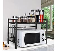 RELOVE Meuble Rangement de Cuisine Support Four Micro-Ondes avec 2 Niveaux d'étagère Extensible en Hauteur & Largeur- avec 3 Crochets Parfaits pour accrocher Vos ustensiles de Cuisine