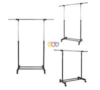 RELOVE Portant à vêtements,Portant Hauteur et Largeur Réglables, penderie Double sur roulettes vestiaire Mobile avec 2 Barres de Hauteur réglable (Unipolaire)