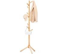 Relquorax Porte-manteau, en bois de hêtre, en forme d'arbre, avec 9 crochets, 3 réglages de hauteur, autonome, pour vêtements, chapeaux, écharpes, couleur naturelle