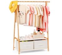 Relquorax Porte-vêtements en bambou pour enfants, avec 2 boîtes de rangement et 2 étagères, tringle à vêtements et étagère, chambre d'enfant, garde-robe pour enfant, pour bébé fille garçon, couleur