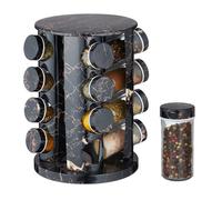 Relqxdays Tourniquet à épices, rotatif, 16 pots réutilisables, chacun avec embout tamiseur, effet marbre, noir