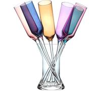 Relsy Lot de 6 verres à champagne en verre métallique ombré avec vase - Lot de 6 verres de fête élégamment colorés sans base avec support de vase - Parfait pour les fêtes à champagne, vin, ou prosecco