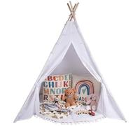 Relsy Tente tipi blanc ivoire pour enfants | Tente de jeu/pop up pour filles et garçons 140 x 120 cm toile de coton, avec étoiles lumineuses de 3 mètres et accessoires de tapis/tapis circulaire