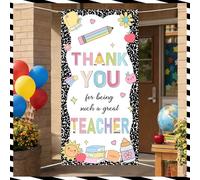 Remagr Couverture de porte « Thank You Teacher Appreciation W arnet de remerciement pour enseignants - Bannière de porche - 1,8 x 0,9 m - Fournitures de fête pour l'école, la salle de classe