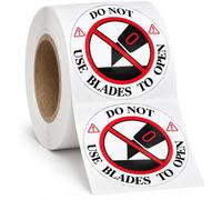 Remarkable DO NOT USE Blades to Open Warning LabelsStickers, 3 Round RedWhiteBlack Warning Sticker, for Shipping, Handling, Packing, and Moving(300 Labels)