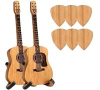 Remarkdo Wooden Acoustic Guitar Pick Box, Mini Storage Boxs for Guitarists, Guitars Picks Case with 3 Pcs Guitars Picks Holder, for Acoustic, Electric, Bass & Ukulele (2PCS)