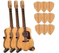 Remarkdo Wooden Acoustic Guitar Pick Box, Mini Storage Boxs for Guitarists, Guitars Picks Case with 3 Pcs Guitars Picks Holder, for Acoustic, Electric, Bass & Ukulele (3PCS)