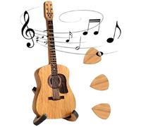 Remarkdo Wooden Acoustic Guitar Pick Box, Wooden Guitar Pick Box with Stand, Mini Cute Edition Wooden Guitar Plectrum Case, Special Guitarist Gifts for Electric Bass Guitar Ukulele Lover (1 set)