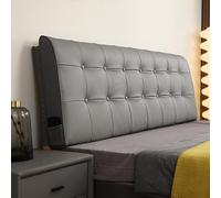 Rembourré Faux Cuir Mural Tête de Lit Oreiller avec Bouton Détail Complet/Queen Size Gris Lombaire Oreiller pour Chambre/Chambre/Daybed 59 pouces Bretelles