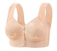 Rembourrée Front Buckle Middle and Elderly High Grade Underwear Female New Thin Wide Straps Ladies Soft Cotton Without Ring Vest Big Size Bra Brassière Grande Taille avec Armature (Beige, 46)
