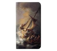 Rembrandt Étui à rabat en cuir PU pour Samsung Galaxy S25 Motif Christ dans la tempête