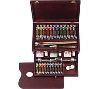 Rembrandt Professional Oil Paint Set in Luxury Wooden Box Master | 24 Colours + Brushes & Accessories