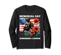Remember and Honor Drapeau américain Memorial Day Veteran Army Manche Longue