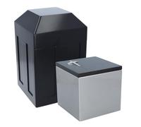 Remember Forever Urne funéraire en acier inoxydable avec couvercle en bois et coffre de protection | Croix et plaque gravée en option | Ensemble commémoratif moderne (croix/voûte)