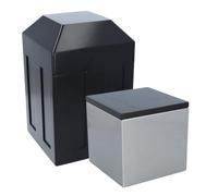 Remember Forever Urne funéraire en acier inoxydable avec couvercle en bois et coffre de protection | Croix et plaque gravée en option | Ensemble commémoratif moderne (uni/voûte)