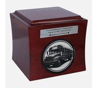 Remember Forever Urne hommage aux chauffeurs de bus - Élégante boîte à cendres en bois d'acajou avec gravure sur le bus, plaque personnalisée incluse (design 1/plaque)