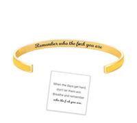 Remember Who The F You are Motivational Color Bangle, Engraved Inspirational Message Fashion Cuff Bracelet, Personalized Opening Adjustable Bracelet, Valentine Jewelry Gift for Women Girls (Yellow)
