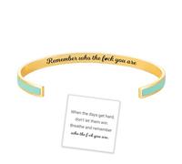 Remember Who The F You are Motivational Color Bangle, Engraved Inspirational Message Fashion Cuff Bracelet, Personalized Opening Adjustable Bracelet, Valentine Jewelry Gift for Women Girls (Green)